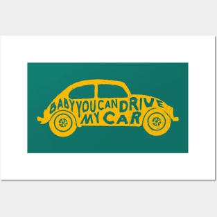 vintage yellow car Posters and Art